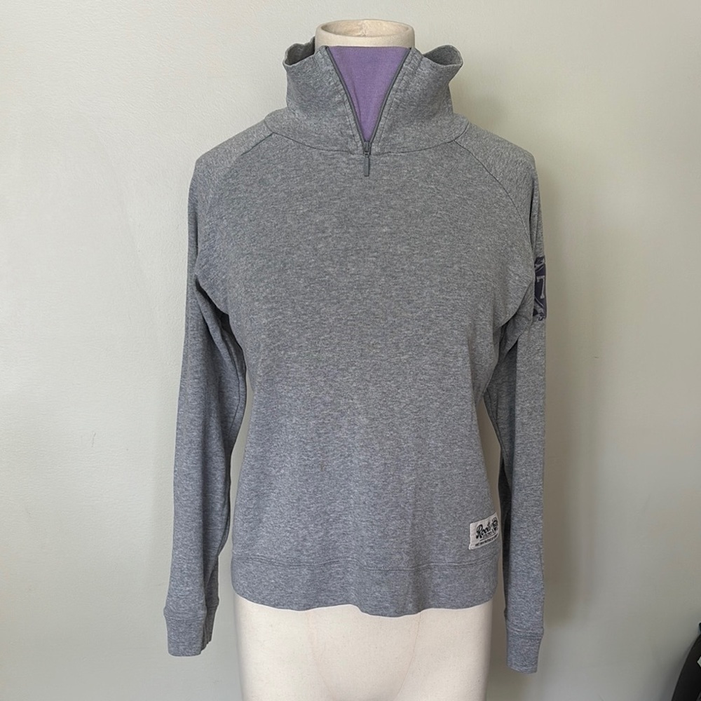 Roots Long Sleeve Shirt with Stand up Zip Collar Grey and Purple Sz M
